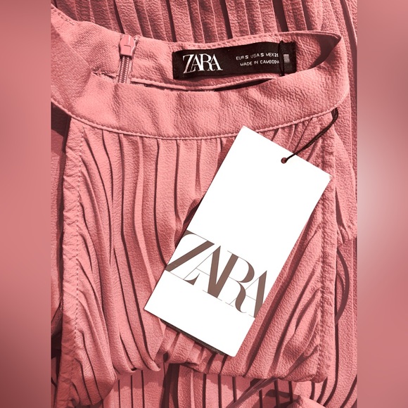 NWT ZARA Medium Jumpsuit Pleated Halter Neck Waistband Wide Leg Trousers Pink - Picture 7 of 8